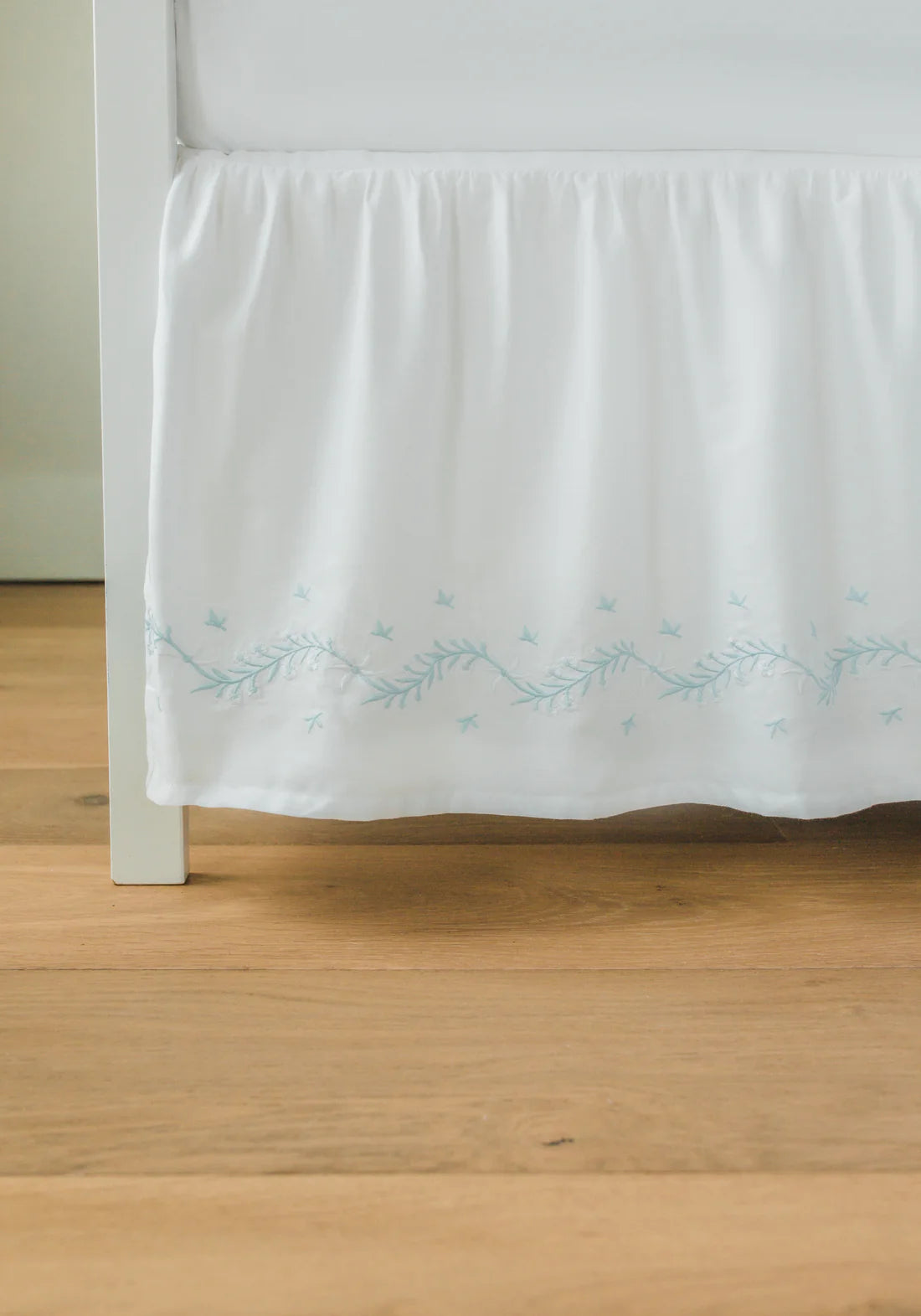 Little English Embroidered Crib Skirt- Sky