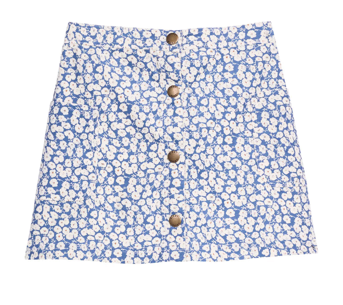 Bisby Emily Skirt- French Blue Floral Corduroy