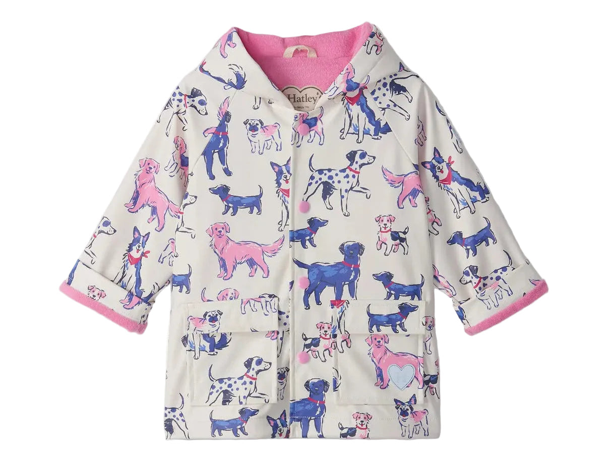 Hatley Pink Little Pups Snap Rain Coat