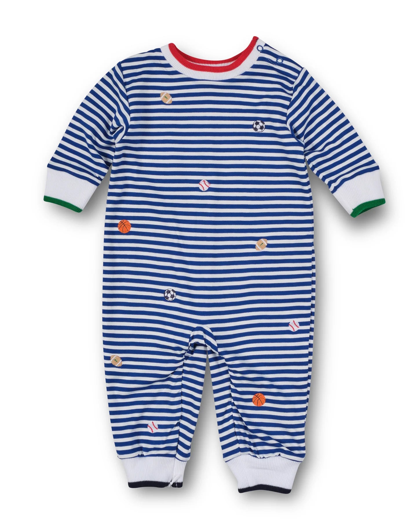Florence Eiseman Stripe Knit Longall With Embroidered Sport Balls 