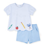 Florence Eiseman Girl's Knit Short Set with School Supplies