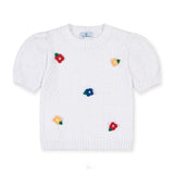 Florence Eiseman Short Sleeve Sweater with Crochet Flowers