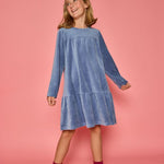 Lisle Dress- Dusty Blue Velour