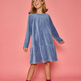 Lisle Dress- Dusty Blue Velour