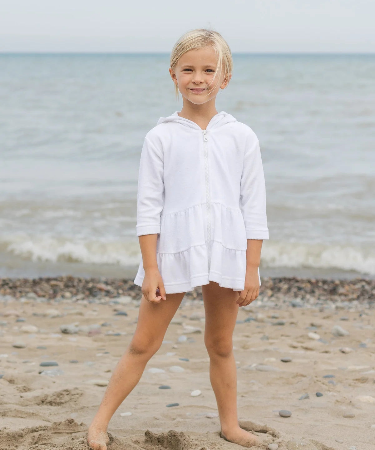 White Hooded Coverup With Tiers