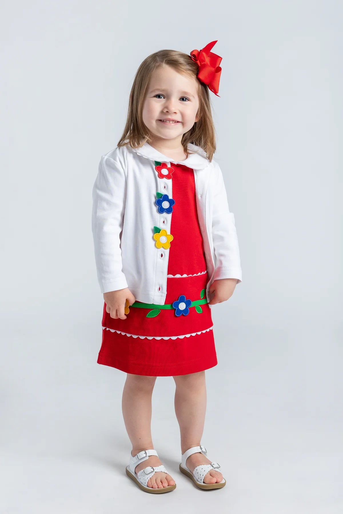 White Knit Cardigan With Flowers