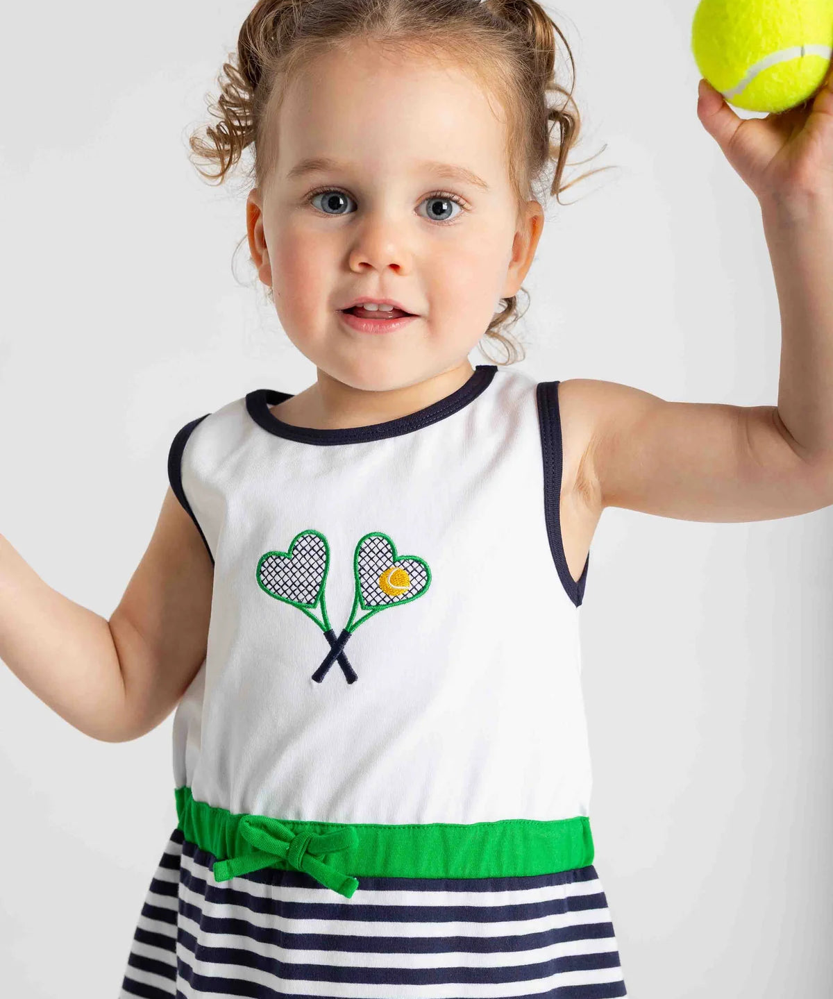 Florence Eiseman Stripe Knit Dress With Tennis Rackets