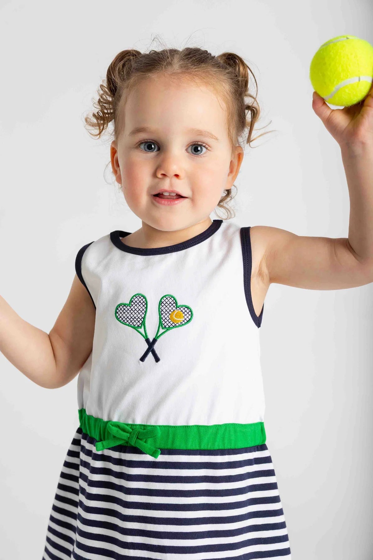 Florence Eiseman Stripe Knit Dress With Tennis Rackets