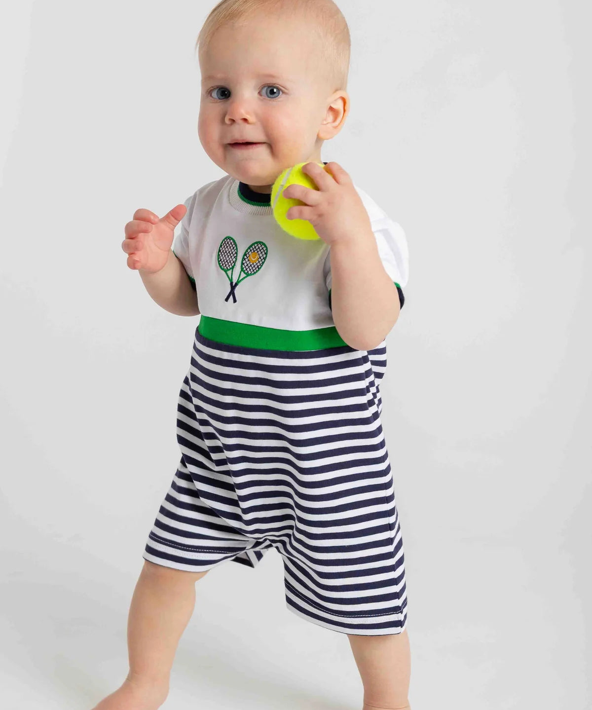 Stripe Knit Shortall With Tennis Rackets
