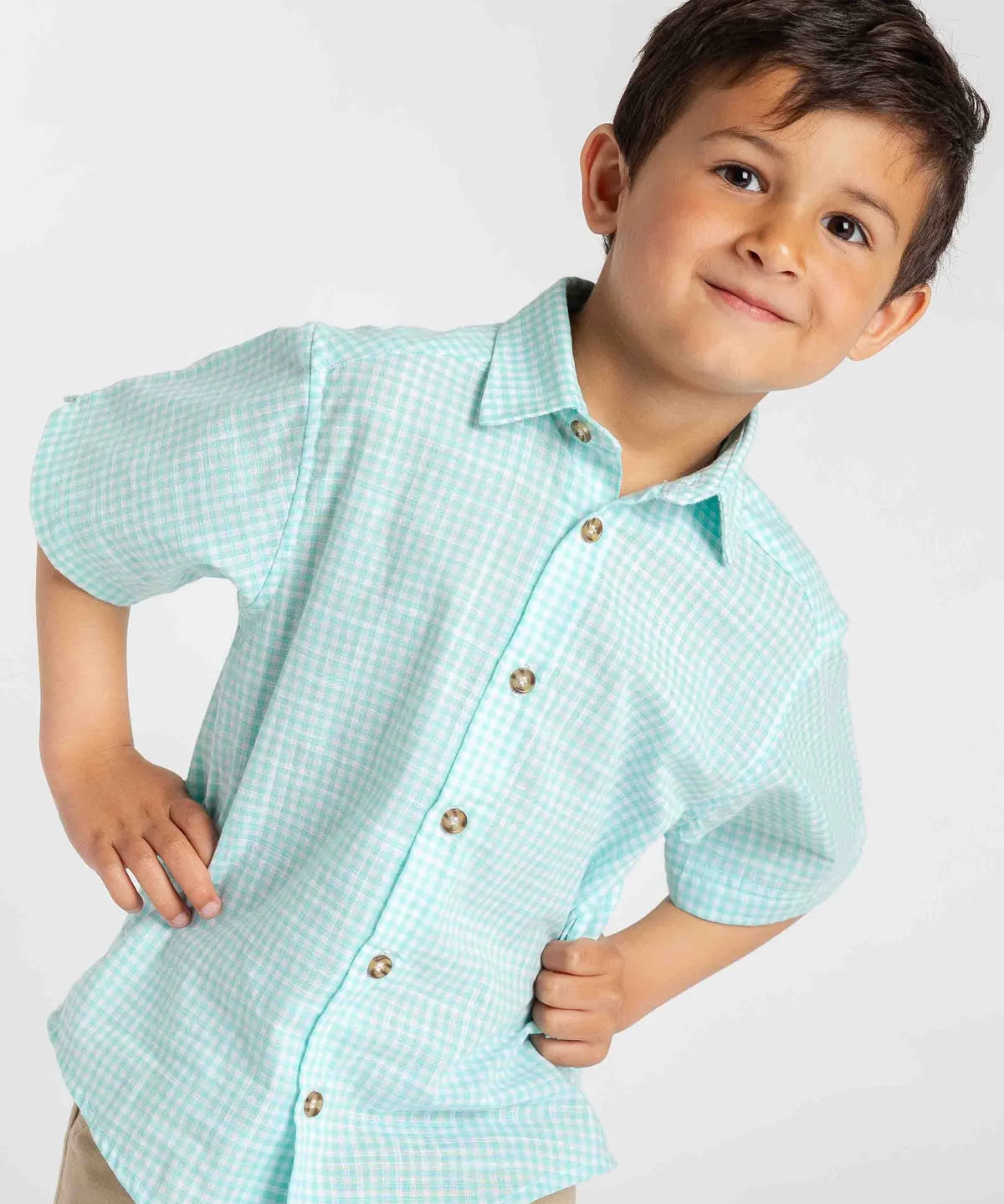 Gingham Linen Look Camp Shirt