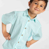 Gingham Linen Look Camp Shirt