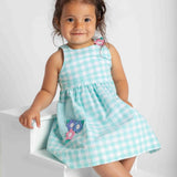 Gingham Linen Look Dress With Flowers