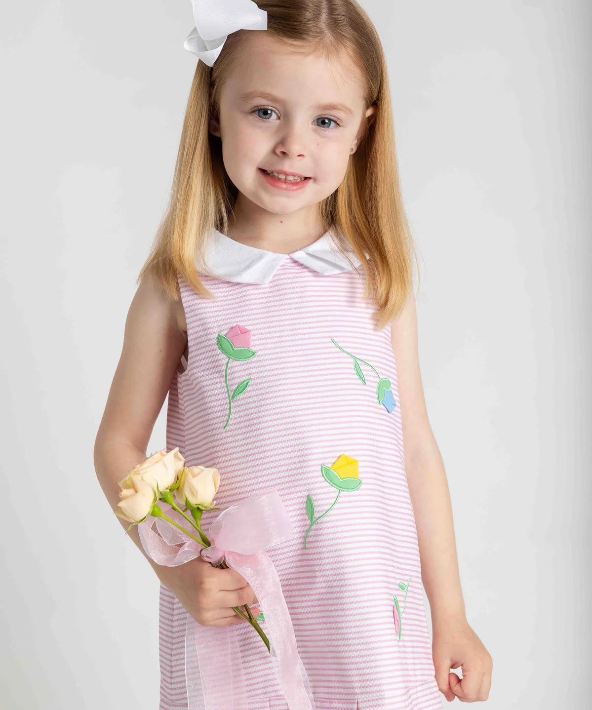 Florence Eiseman Stripe Pique Dress With Tulips