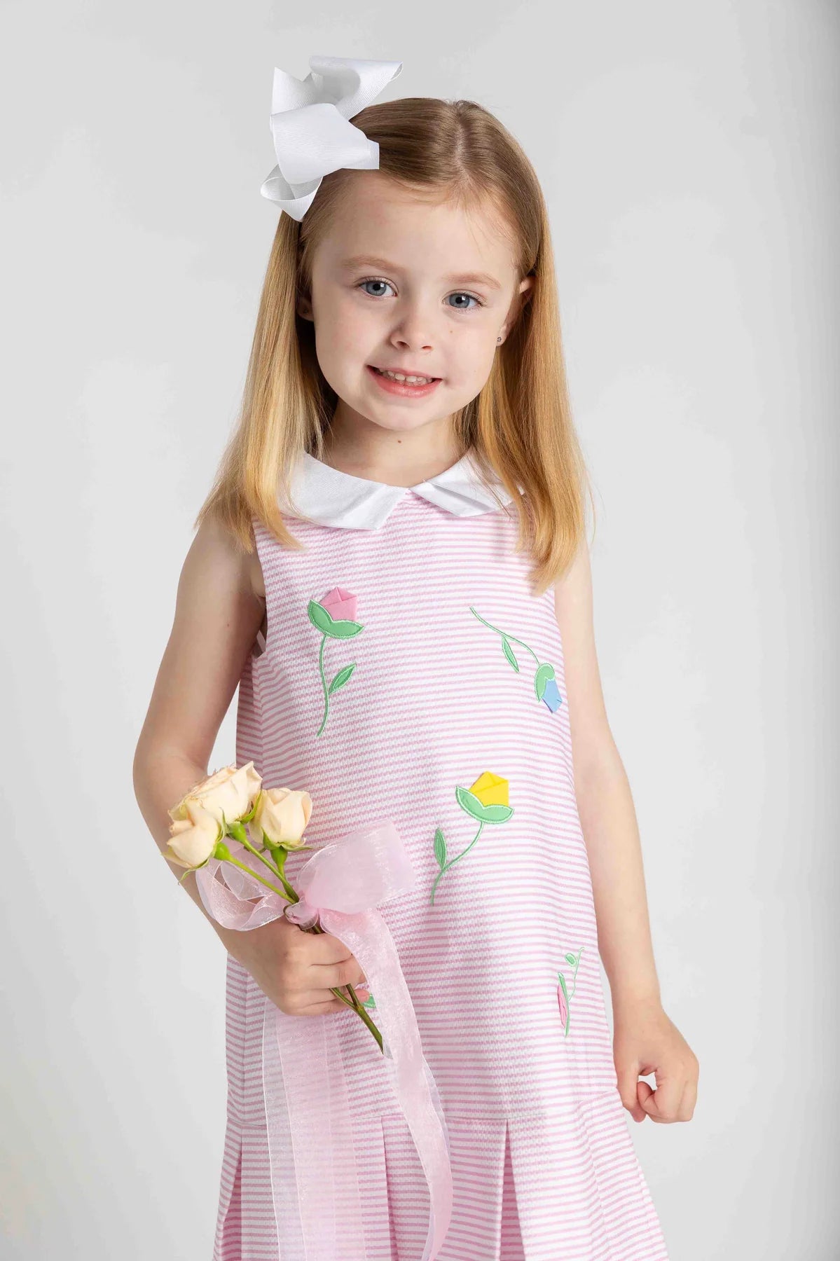 Florence Eiseman Stripe Pique Dress With Tulips