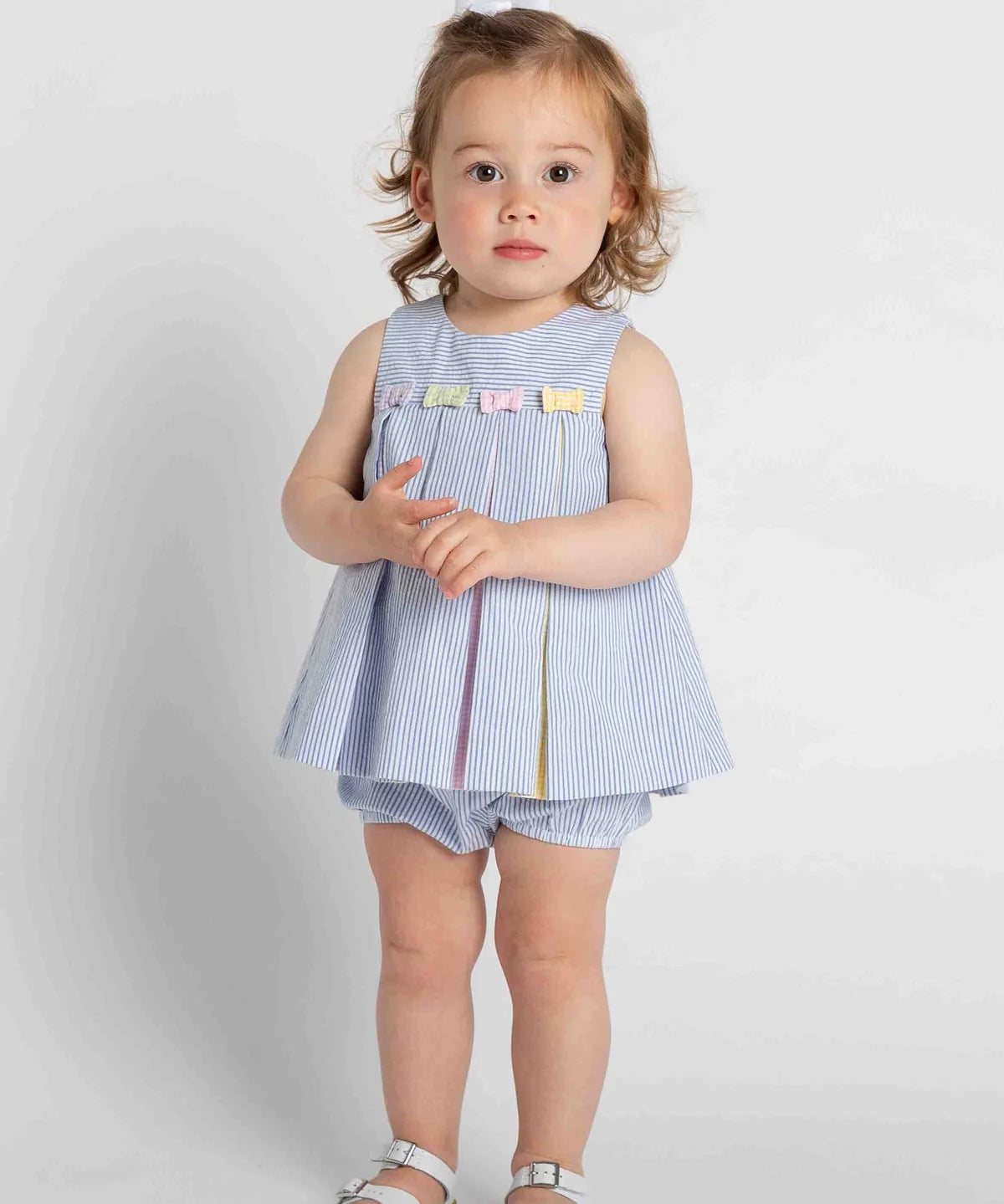 Multicolor Seersucker Dress and Bloomers