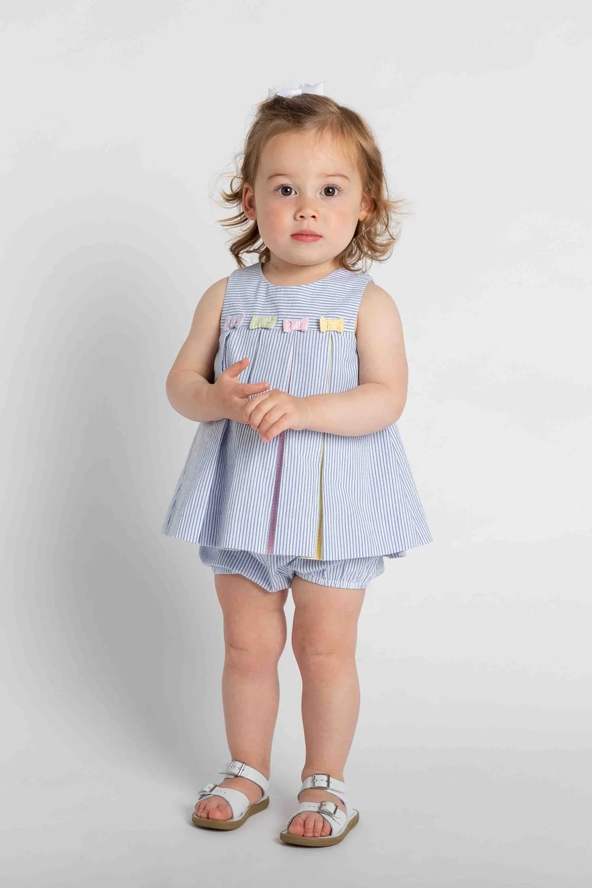 Multicolor Seersucker Dress and Bloomers