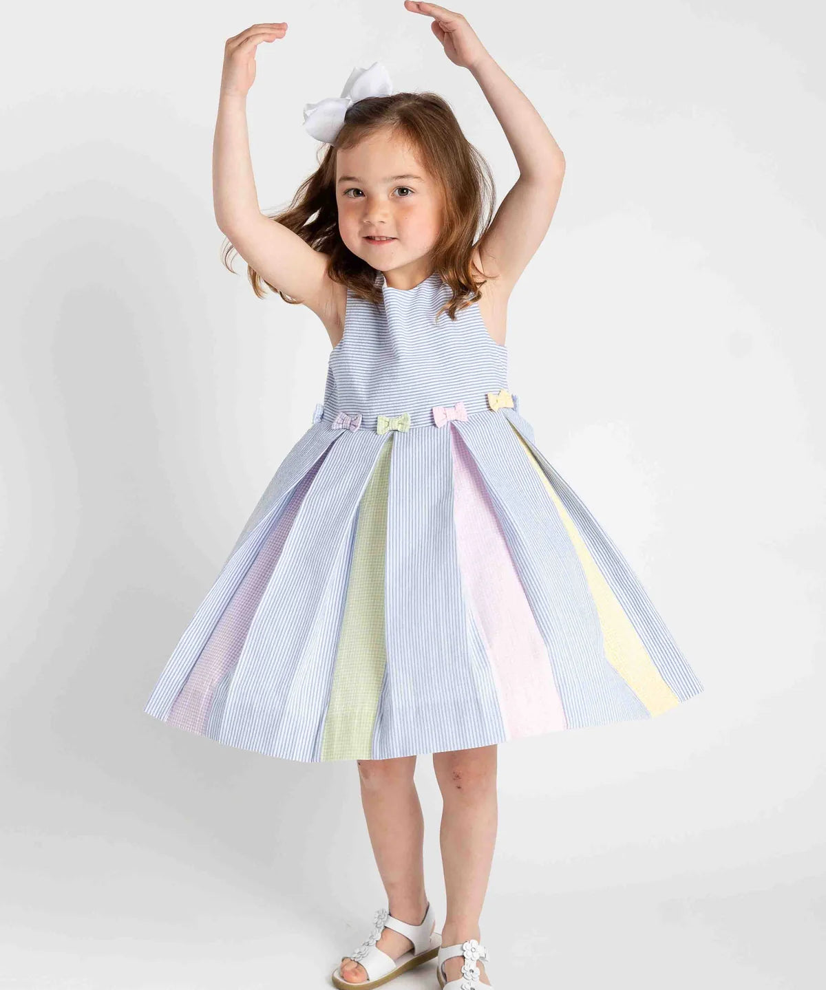 Multicolor Seersucker Pleated Dress