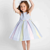 Multicolor Seersucker Pleated Dress