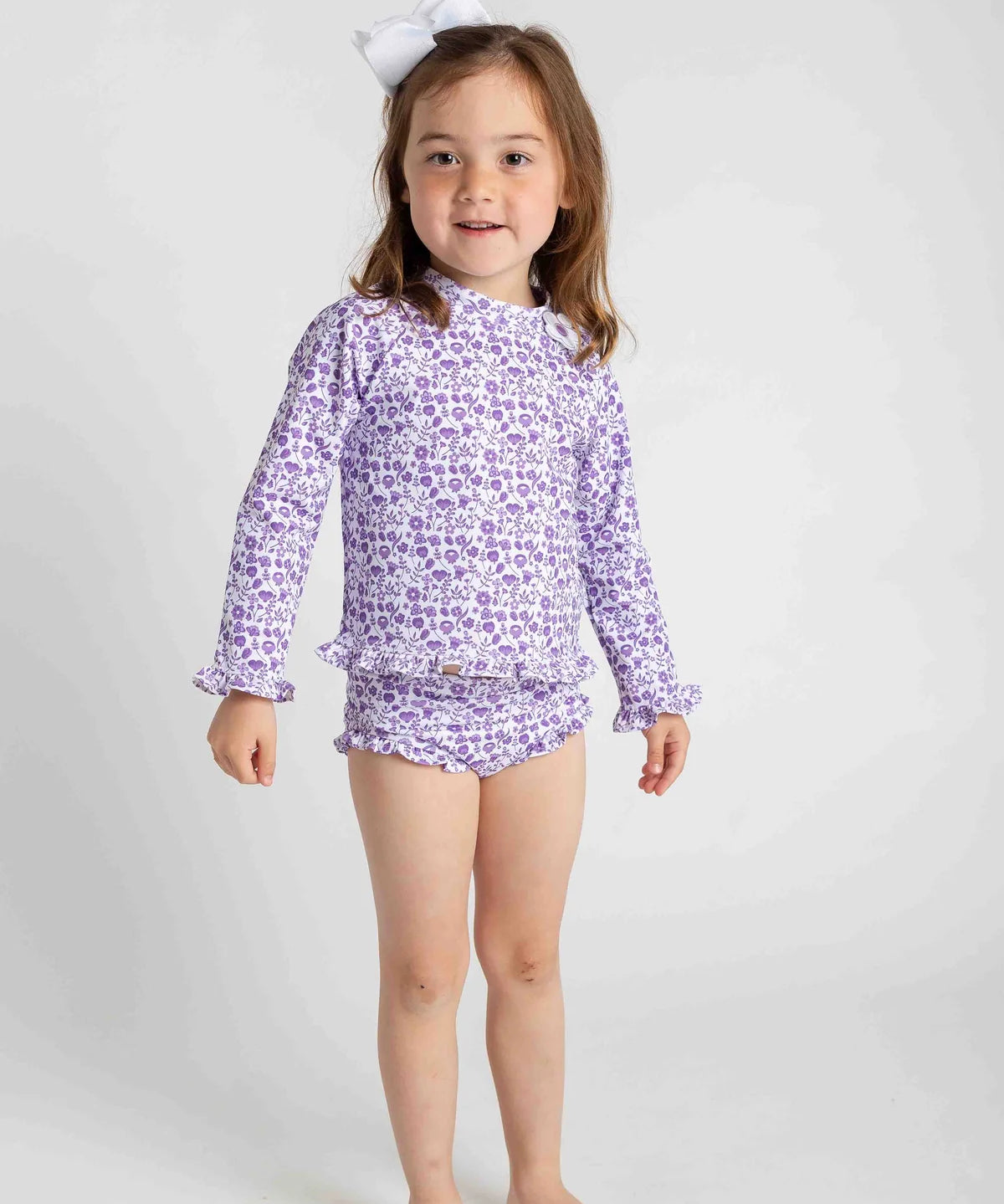 Floral Print Rashguard Swimsuit With Ruffles