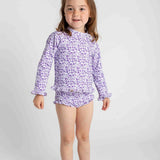 Floral Print Rashguard Swimsuit With Ruffles