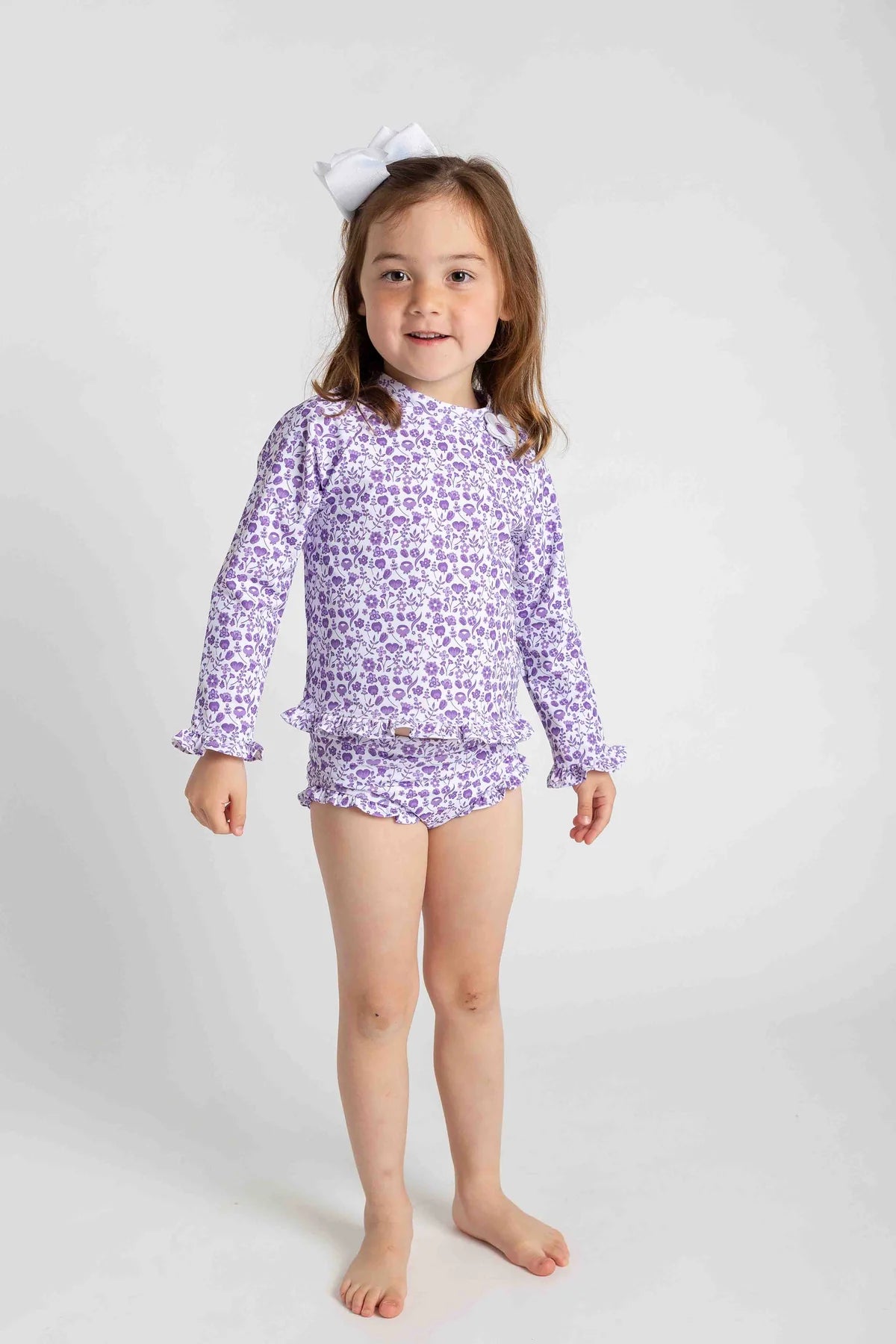 Floral Print Rashguard Swimsuit With Ruffles