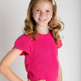 Short Sleeve Sweater With Scallop Edges