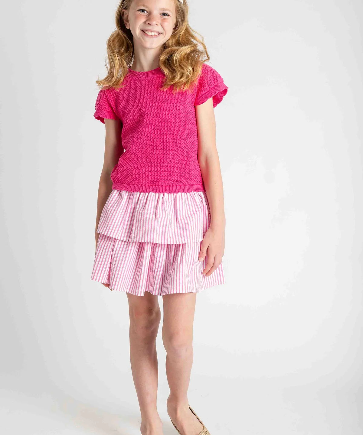 Seersucker Skirt With Ruched Waist