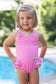 Pink Gingham Swimsuit With Ruffles And Flowers