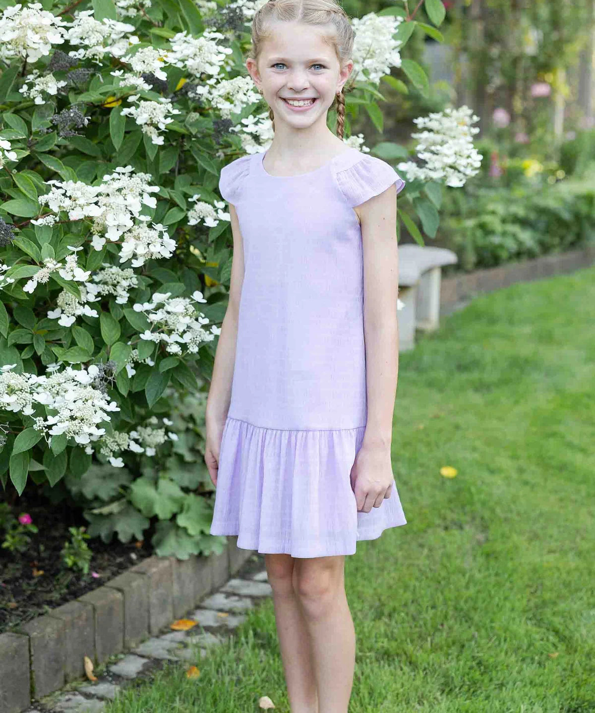 Crinkle Lawn Dress With Shirred Hem Ruffle