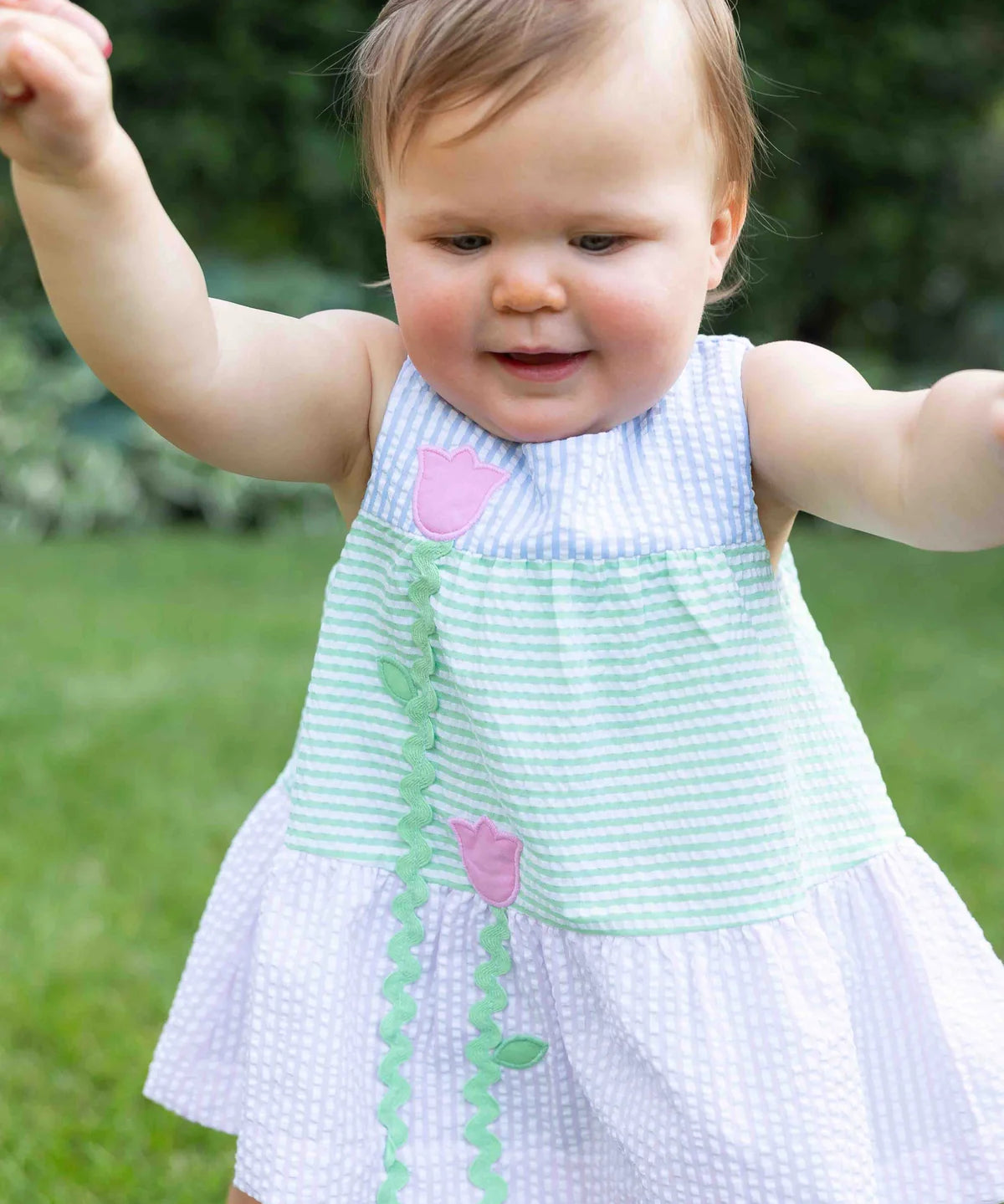 Seersucker Romper With Tulips
