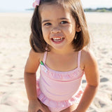 Florence Eiseman Pink Stripe Seersucker Swimsuit With Flower