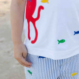 Seersucker Short With Embroidered Sea Creatures
