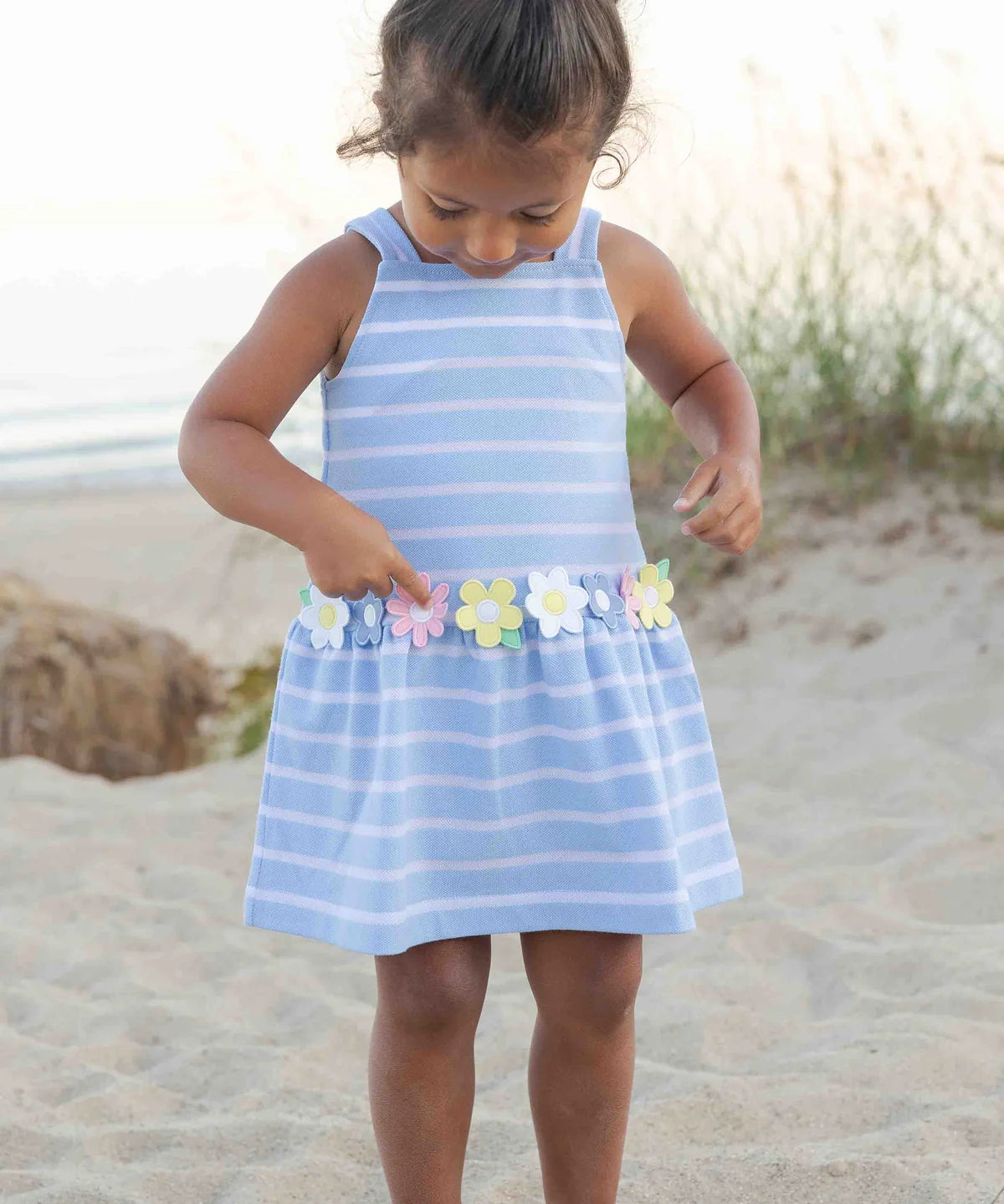 Stripe Knit Dress With Multicolor Flowers