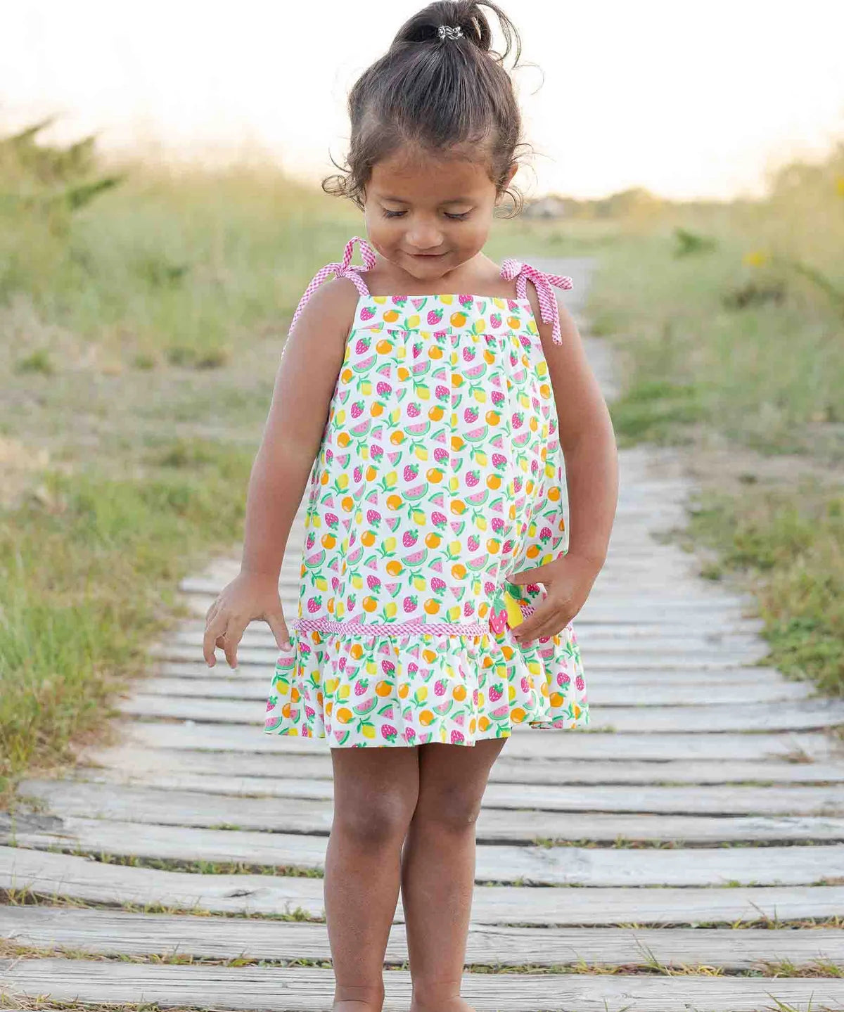 Printed Seersucker Dress With Fruit