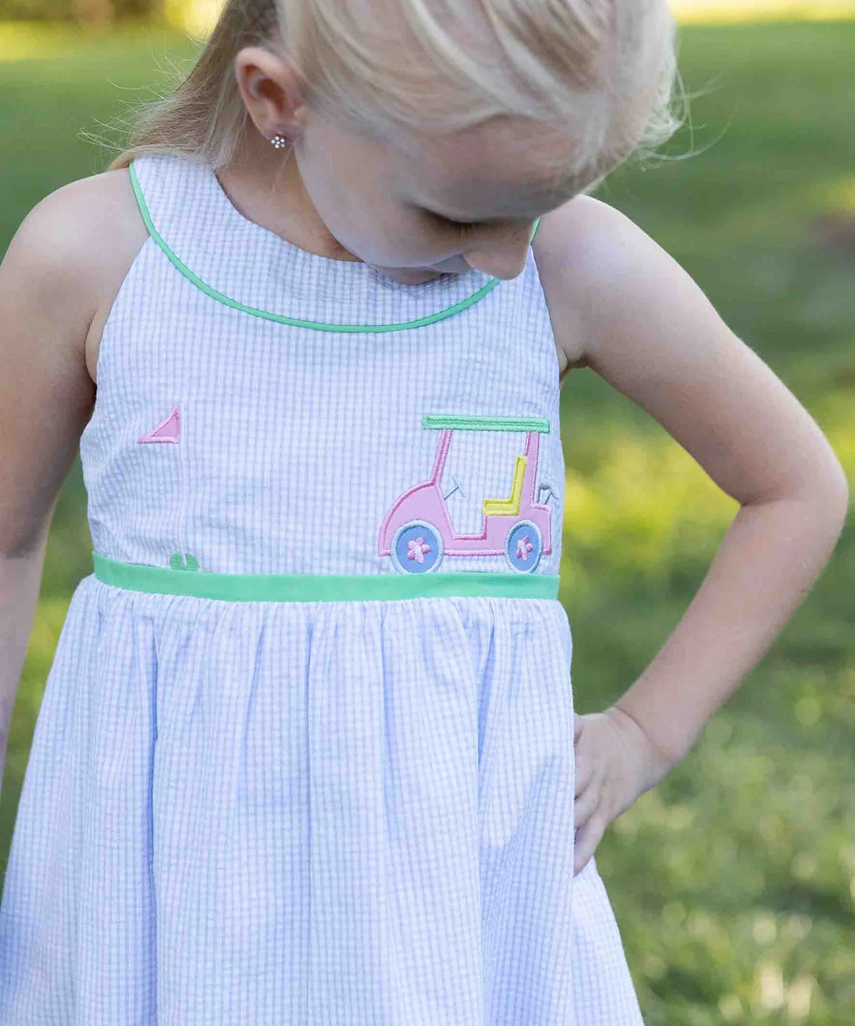 Check Seersucker Dress With Golf Cart
