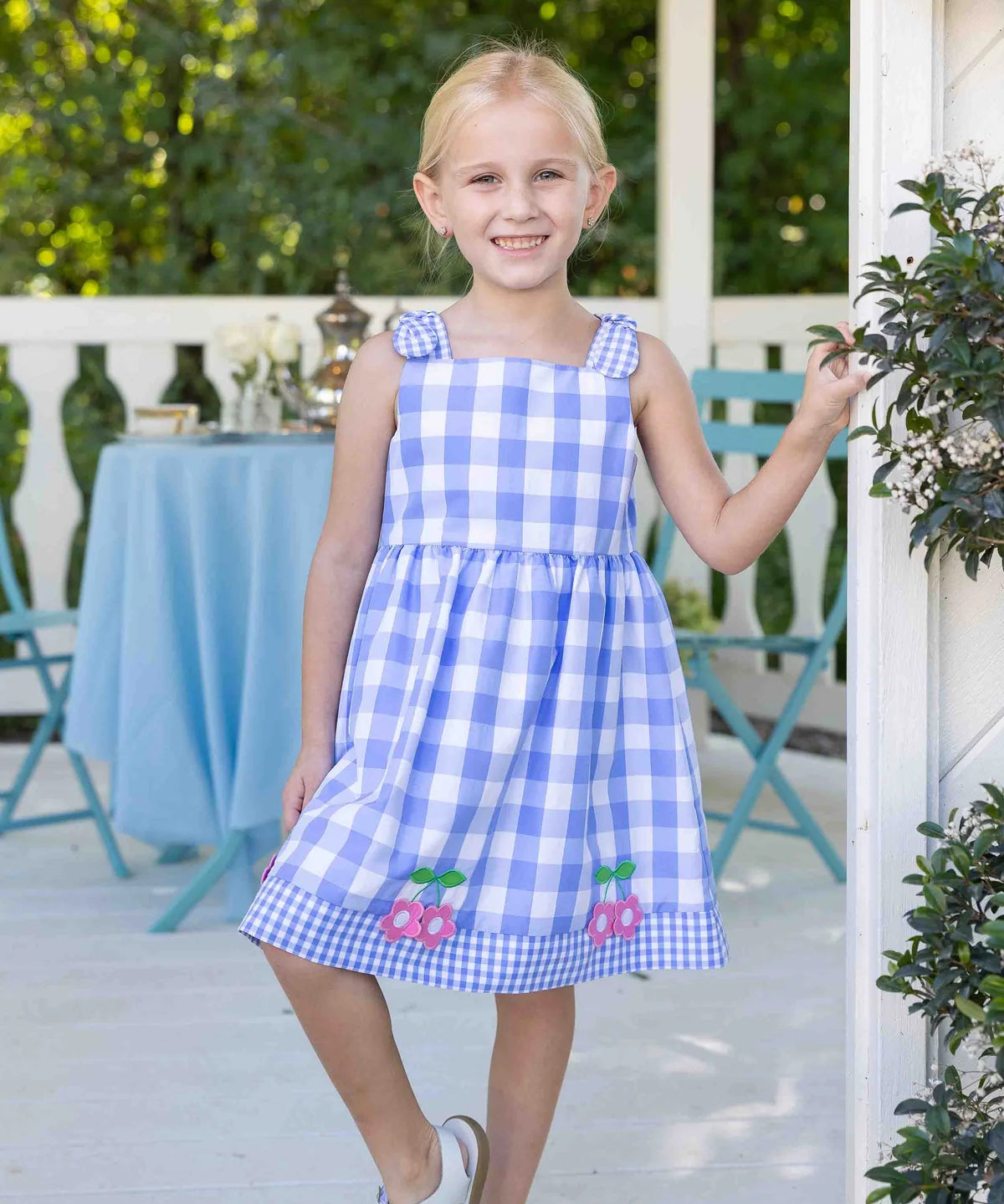 Gingham Dress With Flower Cherries