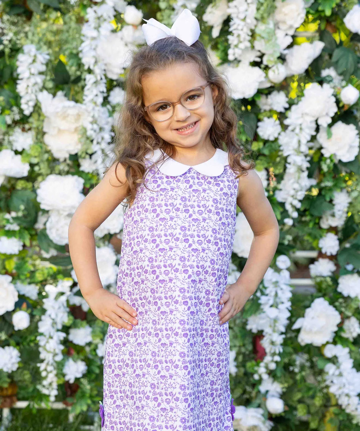 Florence Eiseman Purple Printed Pique Dress With Flowers