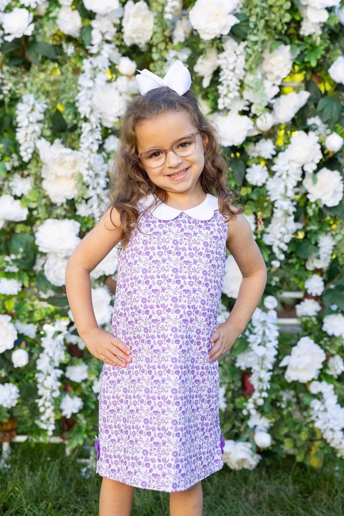 Florence Eiseman Purple Printed Pique Dress With Flowers
