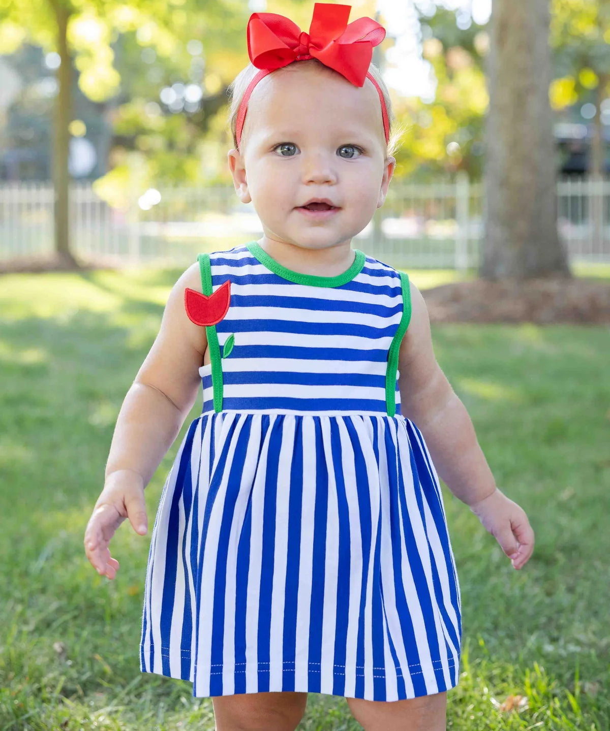 Stripe Knit Romper With Tulip