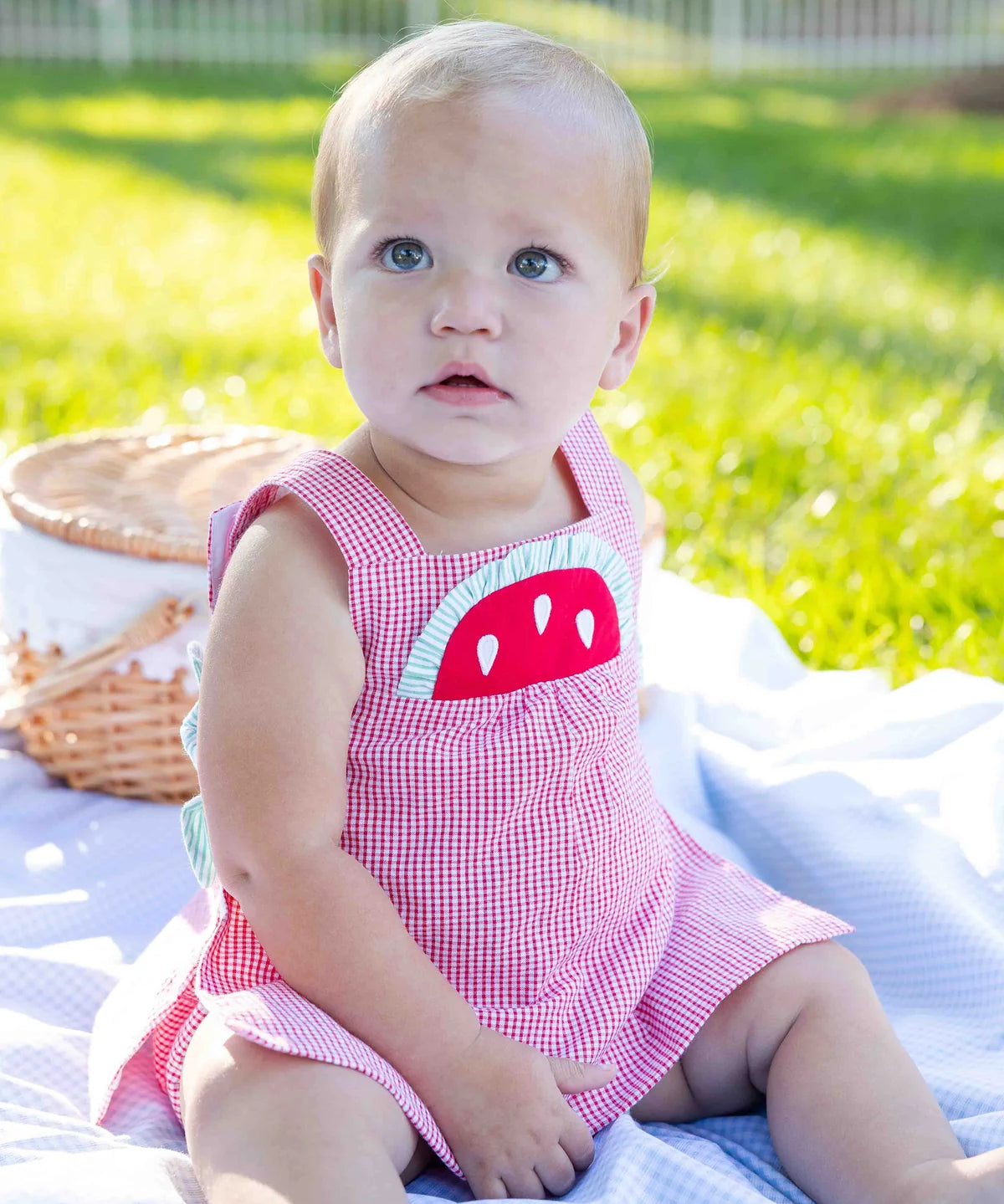 Check Seersucker Dress and Bloomers With Watermelon