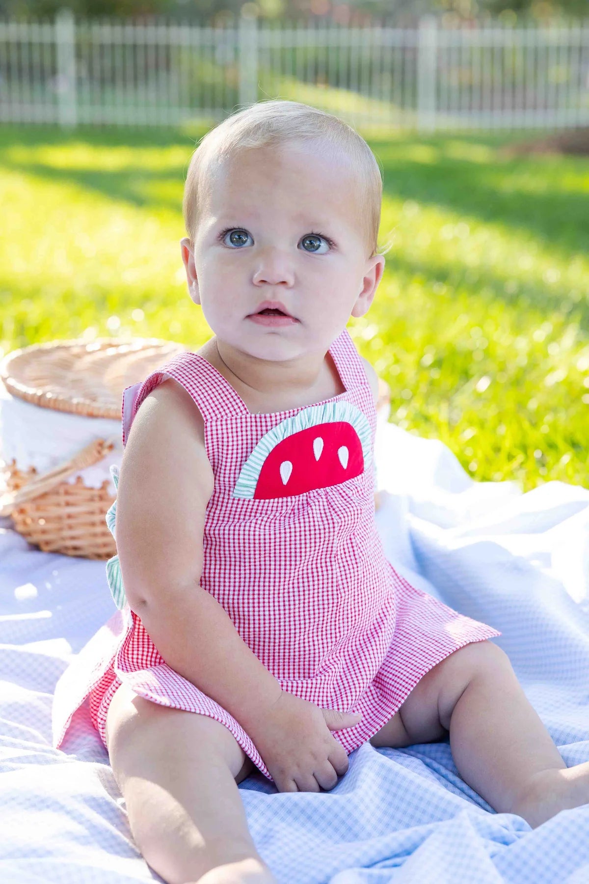 Check Seersucker Dress and Bloomers With Watermelon