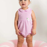 Stripe Terry Romper With Flowers