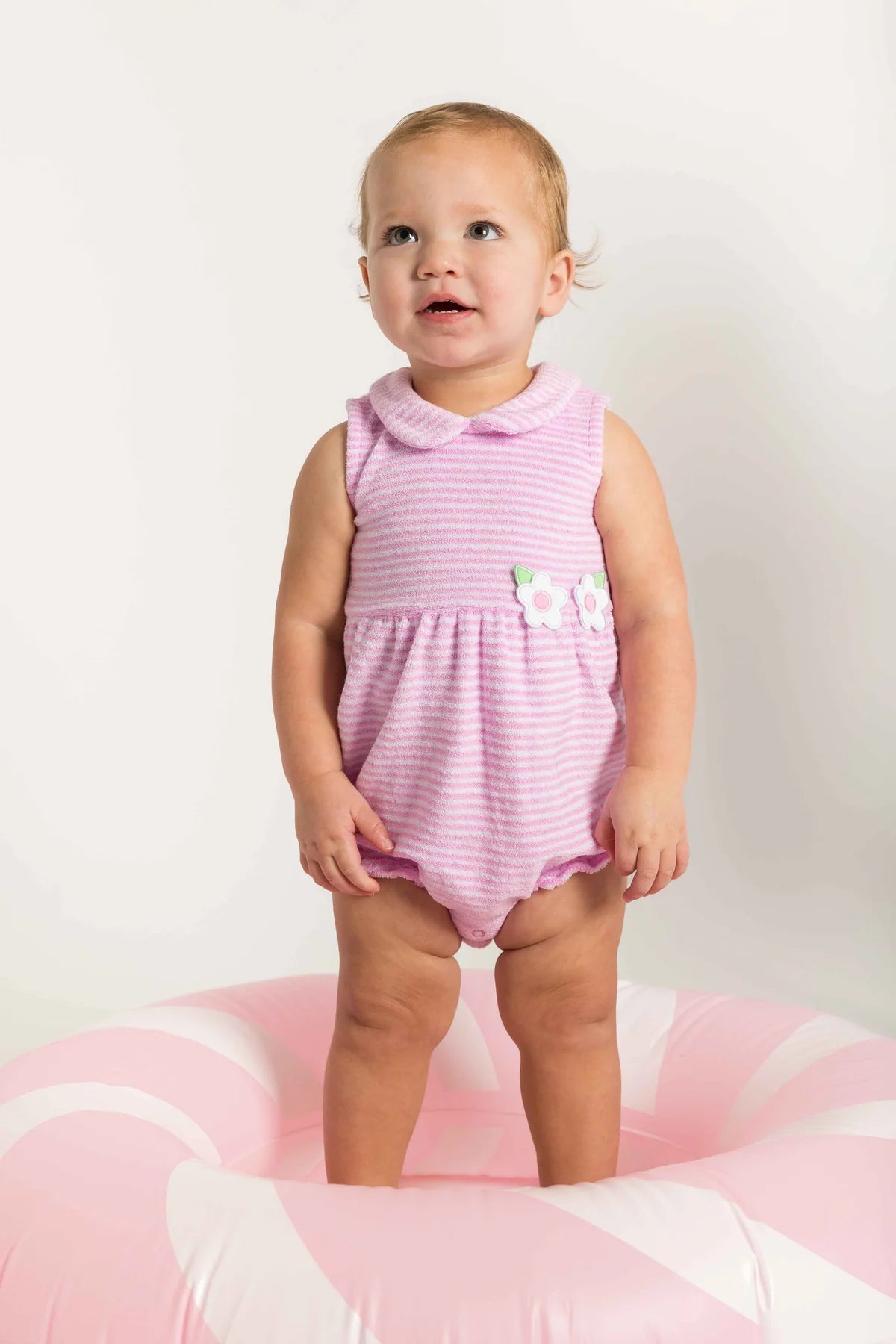 Stripe Terry Romper With Flowers