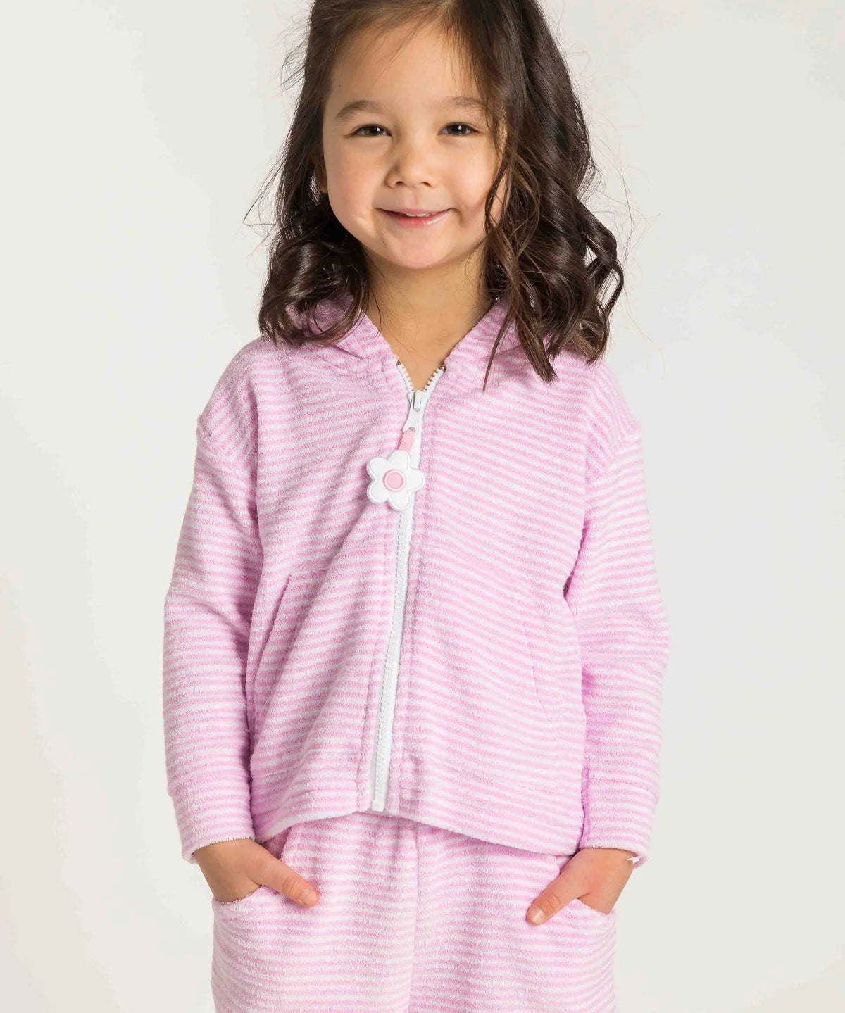 Florence Eiseman Stripe Terry Hoodie With Flower Hooded Coverup