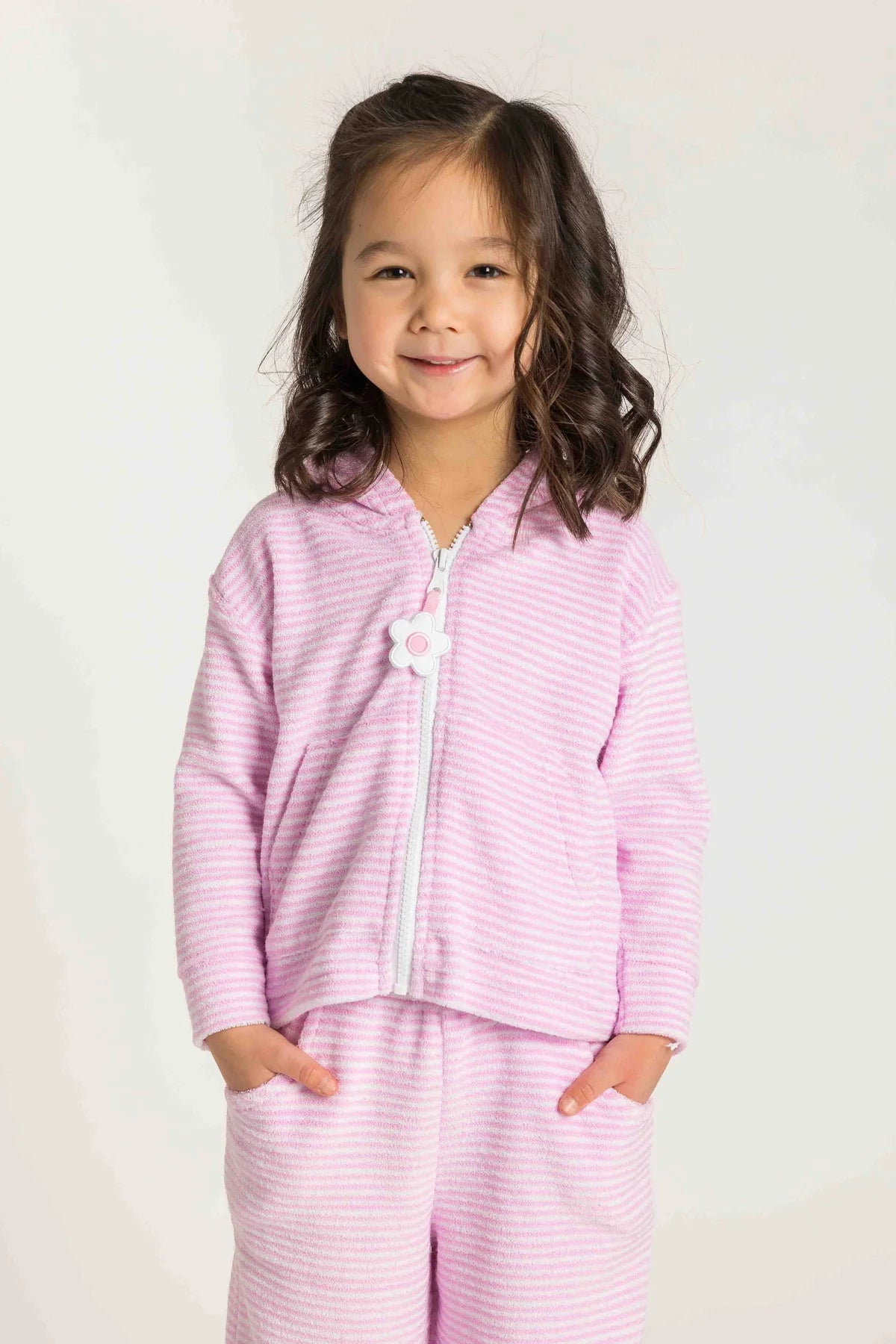 Florence Eiseman Stripe Terry Hoodie With Flower Hooded Coverup