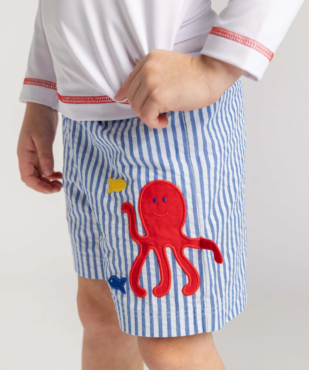 Seersucker Swim Trunk With Octopus