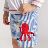 Seersucker Swim Trunk With Octopus
