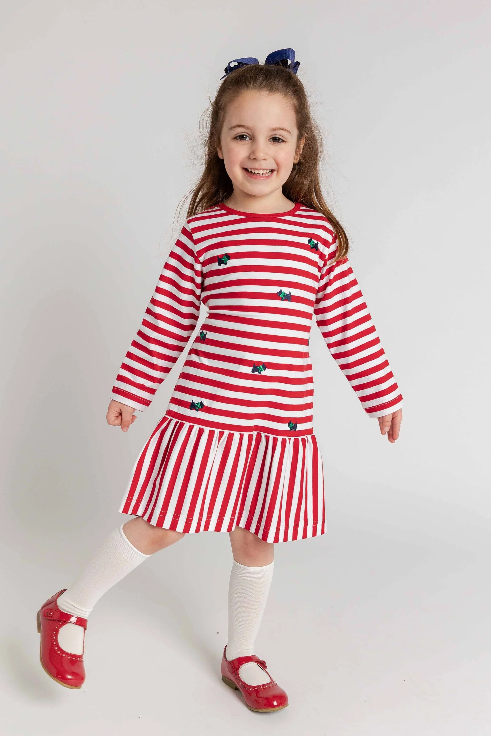 Florence Eiseman Stripe Knit Dress With Embroidered Scotty Dogs