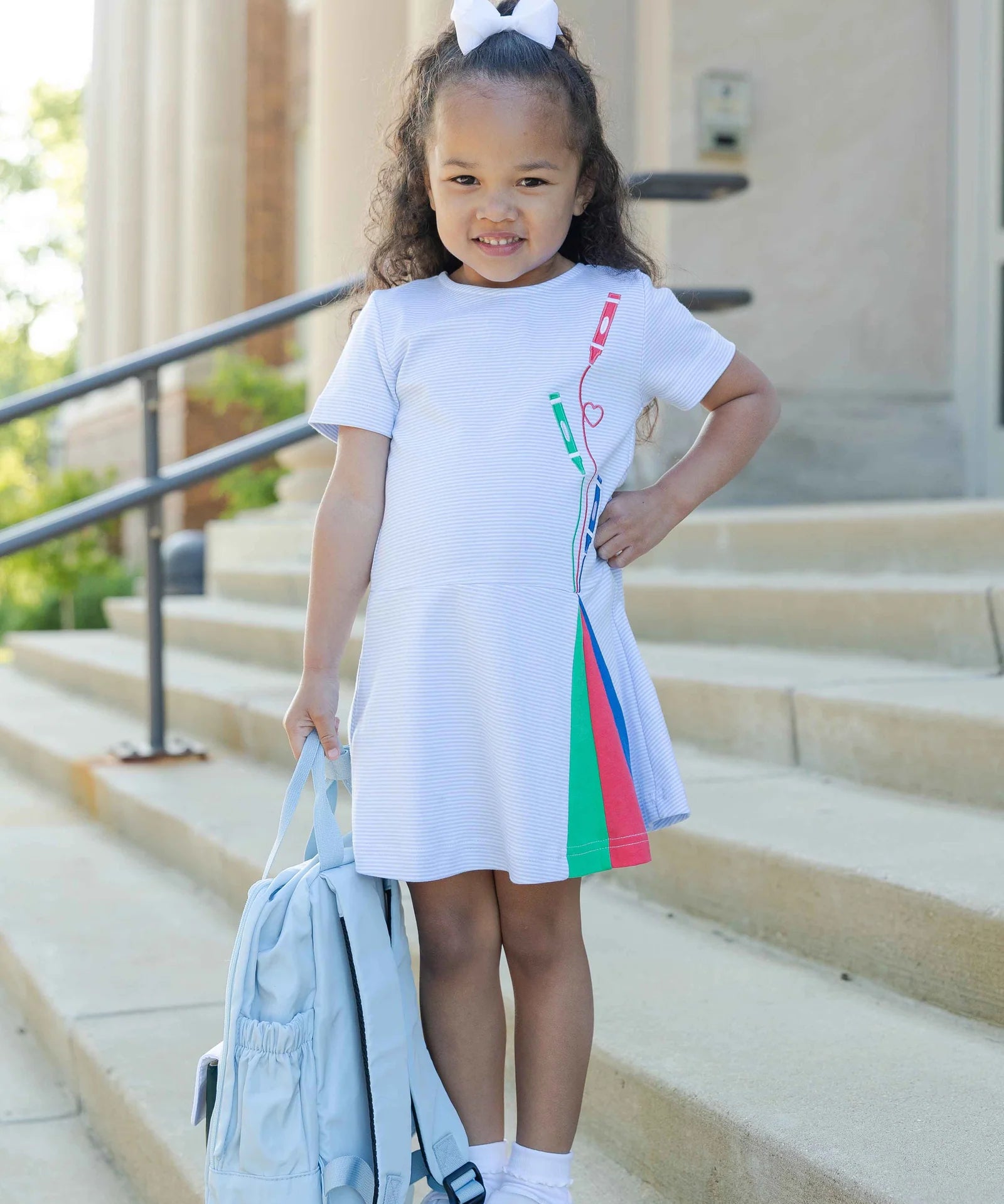 Florence Eiseman Stripe Knit Dress With Applique Crayons