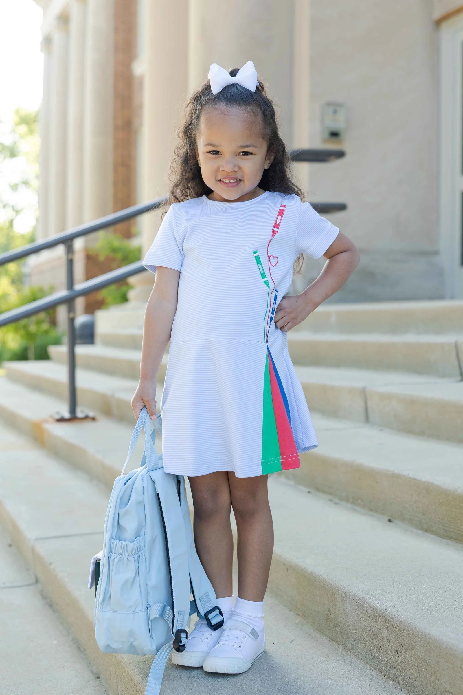 Florence Eiseman Stripe Knit Dress With Applique Crayons